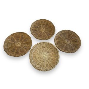 Lot of 4 Vintage Wicker Plate Holders Wall Basket Rattan Woven Decor Boho
